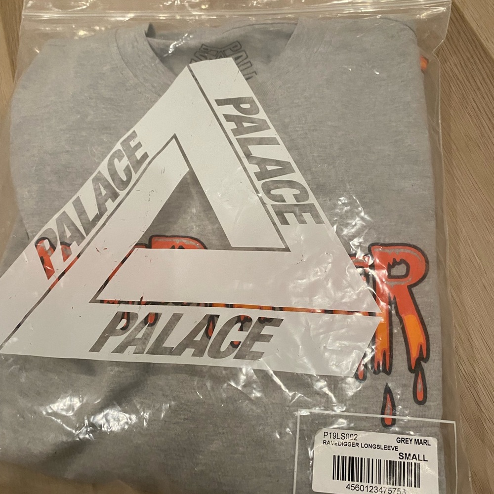 PALACE RAVEDIGGER LONGSLEEVE Shirt Gray Grey Marl Orange Flame Men’s Size Small
